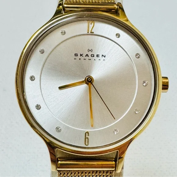 Skagen Anita Crystal Dial 30mm Women's Midsized Gold Watch Mesh Band SKW2150